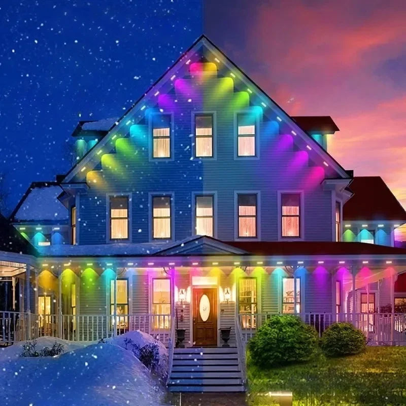 Outdoor Lights Permanent Smart RGBIC Eaves LED Lights Festival Flashing Lighting Fairy String for Christmas Holiday Decorations
