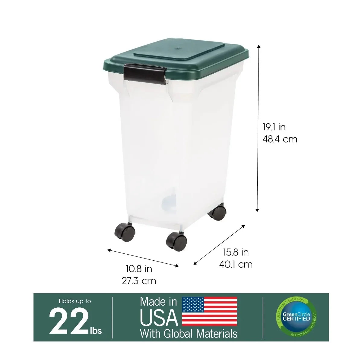 22 lb airtight pet food container, dog and cat food storage box with secure lid to keep dry food fresh.