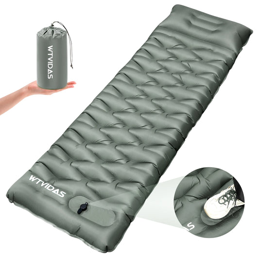 WTVIDAS Oversized Camping Sleeping Pad 4.2" Thick Ultralight Inflatable Mattress with Built-in Pump & Pillow Hiking Backpacking