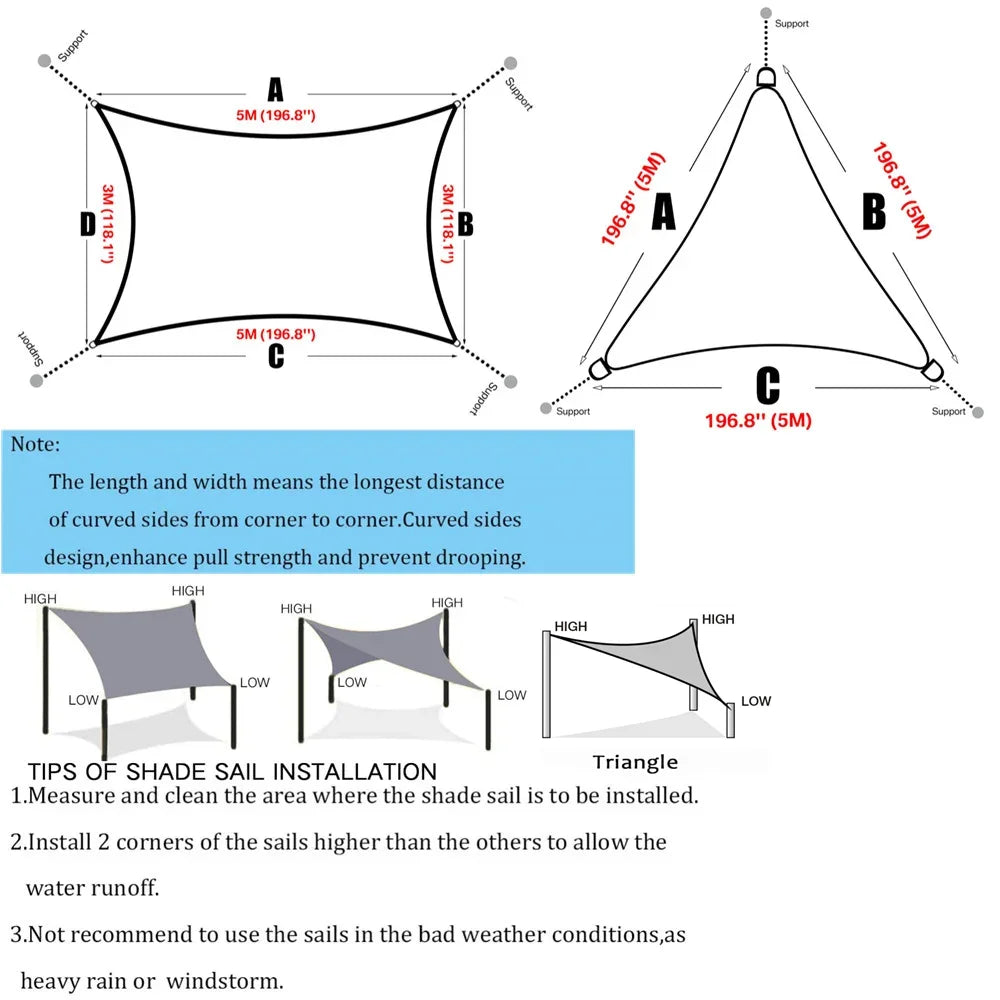 Heavy Waterproof Shade Sail Sun Canopy Cover Trilateral/Triangle 5x5x5M/2x2x2M Garden Yard Awnings Car Sunshade Cloth Net Summer