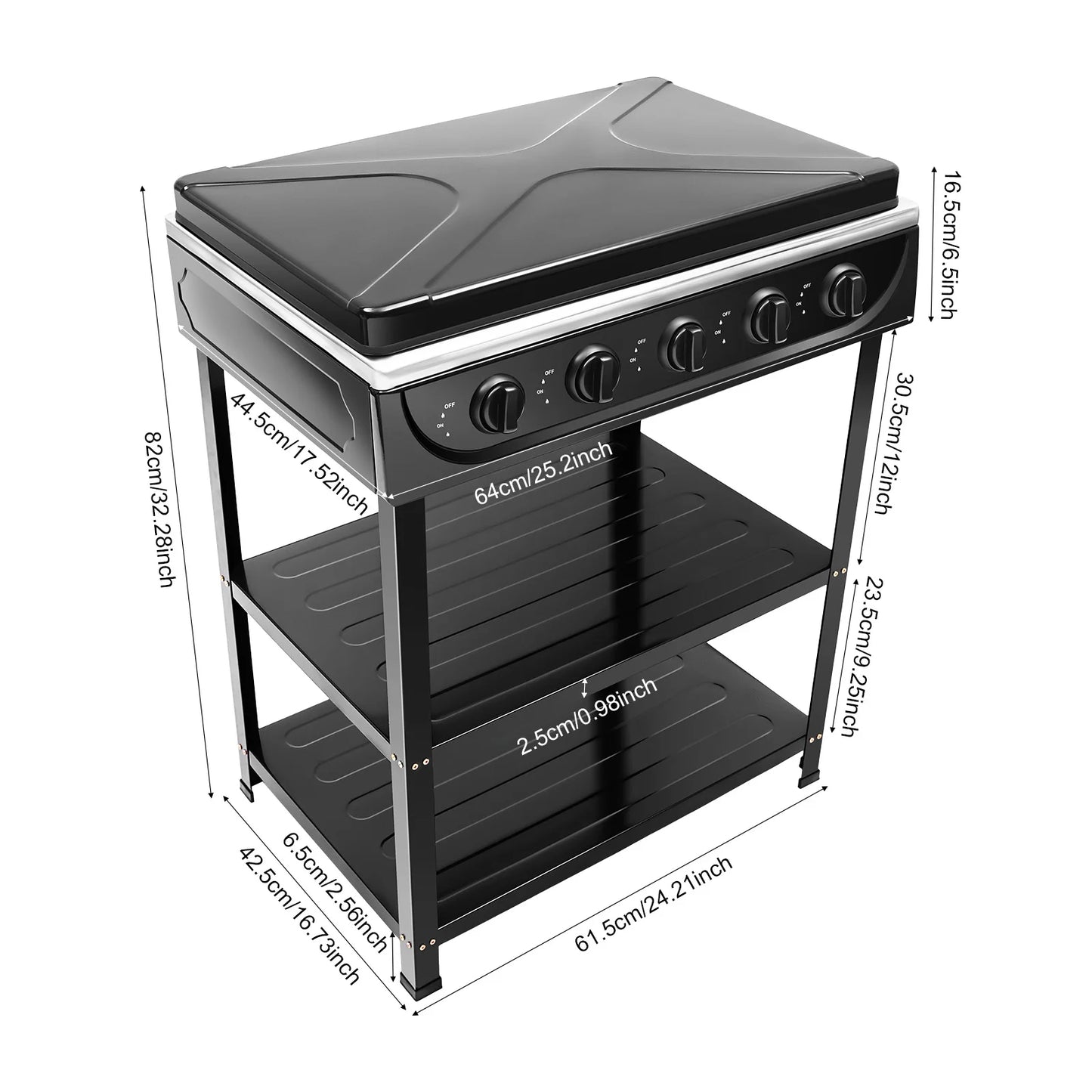 Natural Gas Stove Outdoor 5-Burner Stove Portable Gas Stove with 2 Placement Boards and Windshield for Outdoor Camping RV Travel