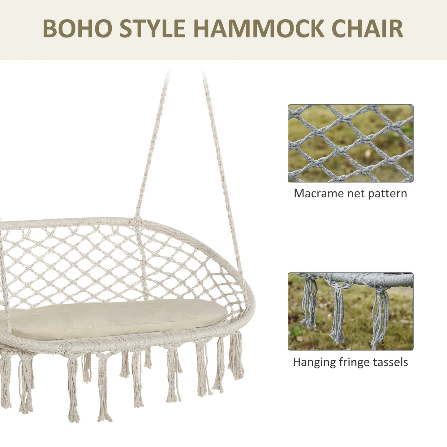 Outside Patio Swing Chair W/ Steel Frame, Built-In Armrests, & Curved Back White