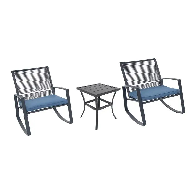 2-Person Outdoor Metal Rocking Bistro Set with Table for Patio Conversation