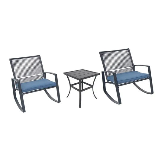 2-Person Outdoor Metal Rocking Bistro Set with Table for Patio Conversation
