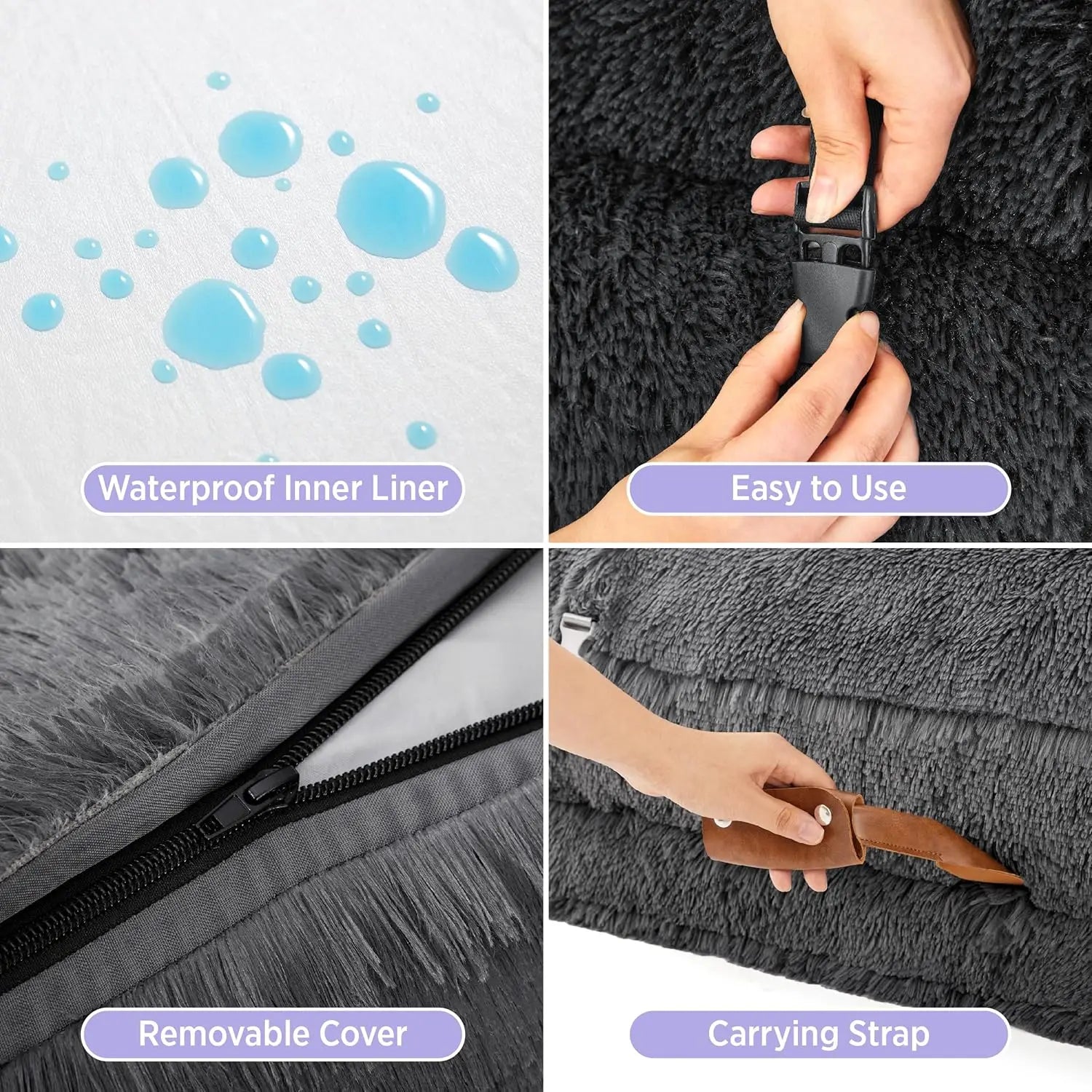 Foldable Human Dog Bed - 3-in-1 Orthopedic Giant Bean Bed with Waterproof Liner, Calming Faux Fur for Adults and Pets - Quick and EZ Shop