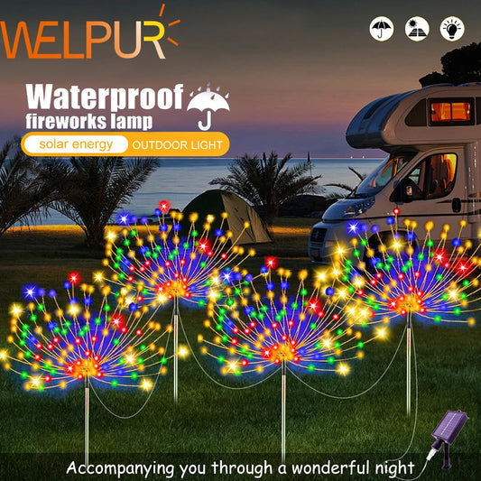 320/240LED  Solar Fireworks Lights Bright 4 in1 Pack Lawn Lamp Outdoor Garden Decoration Starburst Lights 8 Mode Fairy Lights