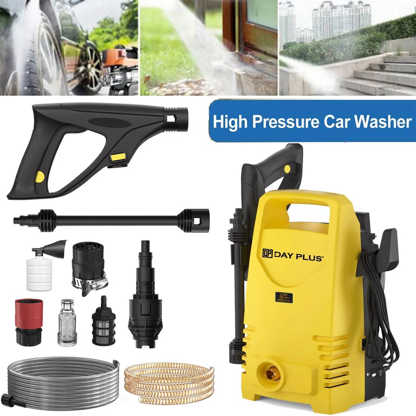 Electric High Pressure Washer 1600W,120bar,380l/h Adjustable Lance from 0 to 180°,7m Flexible Hose,for Terraces,Gardens,Cars - Quick and EZ Shop