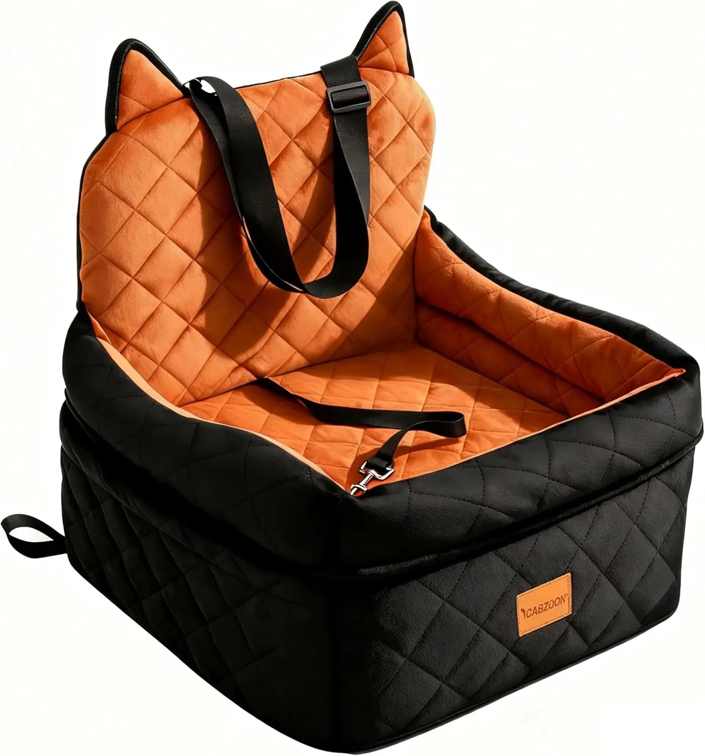 Dog Car Seat for Small/Medium Dogs Up to 35lbs, Elevated Cushion with Washable Cover & Storage Pockets, Black-Orange - Quick and EZ Shop