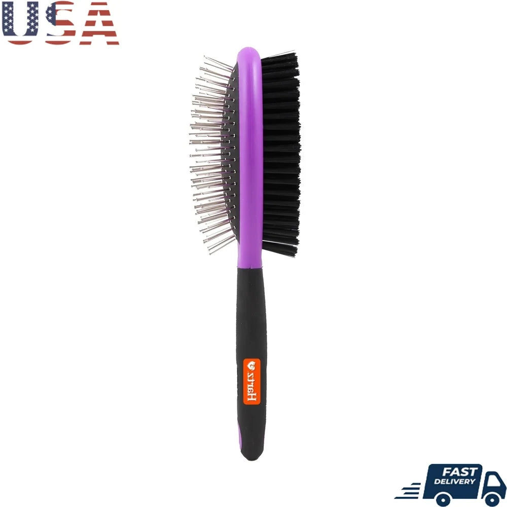 Double-Sided Dog Grooming Brush with Ergonomic Handle De-Shedding Detangling and Coat Care Professional Groomer Tool