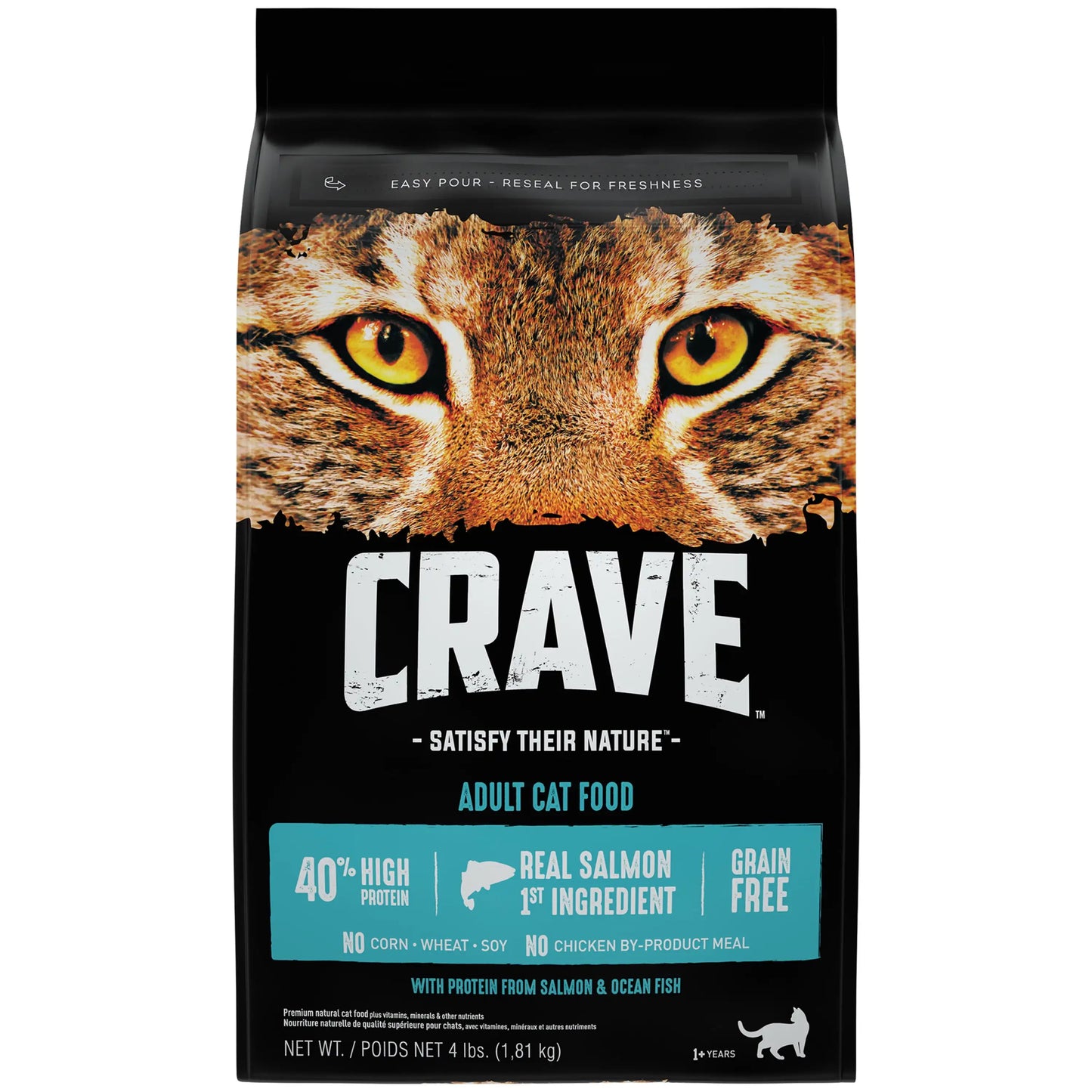 CRAVE Grain Free with Protein from Salmon & Ocean Fish Dry Adult Cat Food, 4 Pound Bag