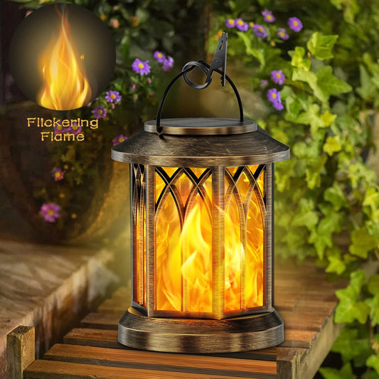 2 Pack Upgraded Flickering Flame Solar Lanterns Lights Outdoor