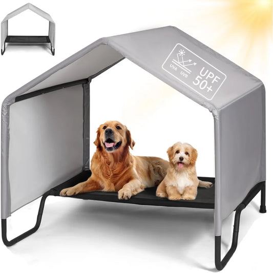 Outdoor Dog Bed with Canopy, Dog Shade Shlter for Outside for Small Medium Large Dogs, Waterproof Sun Protection Dogs House with