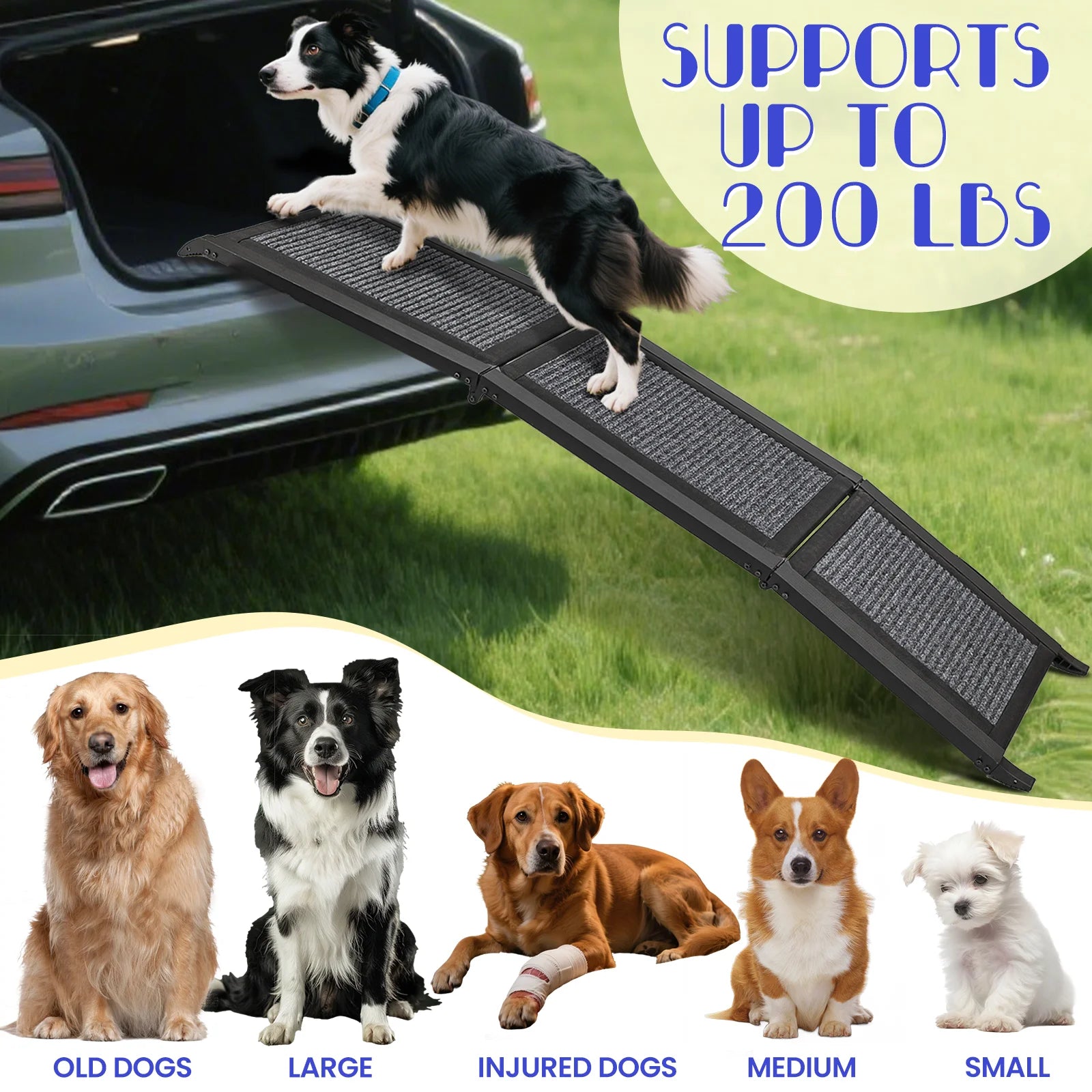 Folding Dog Ramp For Car, Pet Ramps For Large Dogs With Non-Slip Rug Surface Portable Dog Car Ramp For SUV Car & Truck, Outdoor - Quick and EZ Shop