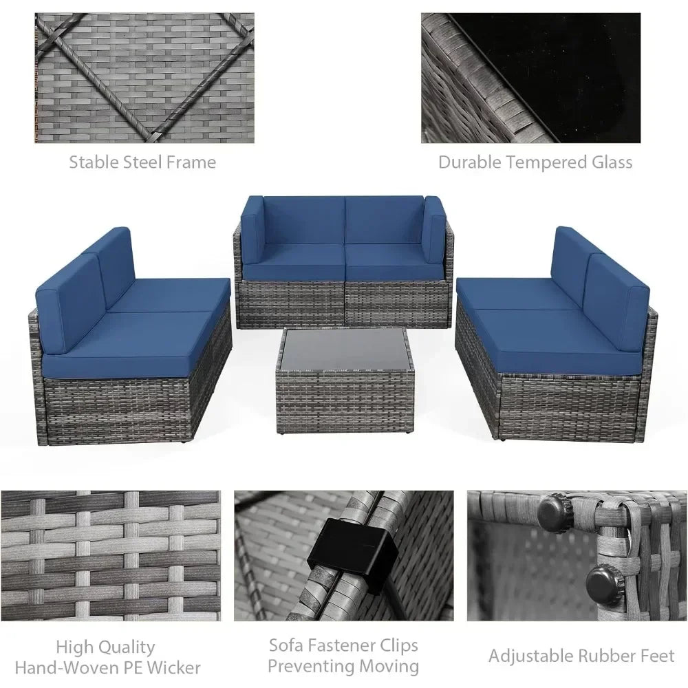 Garden Sofas Rattan Wicker Furniture, Outdoor Sectional Furniture Chair Set with Cushions and Tea Table, Grey Garden Sofas