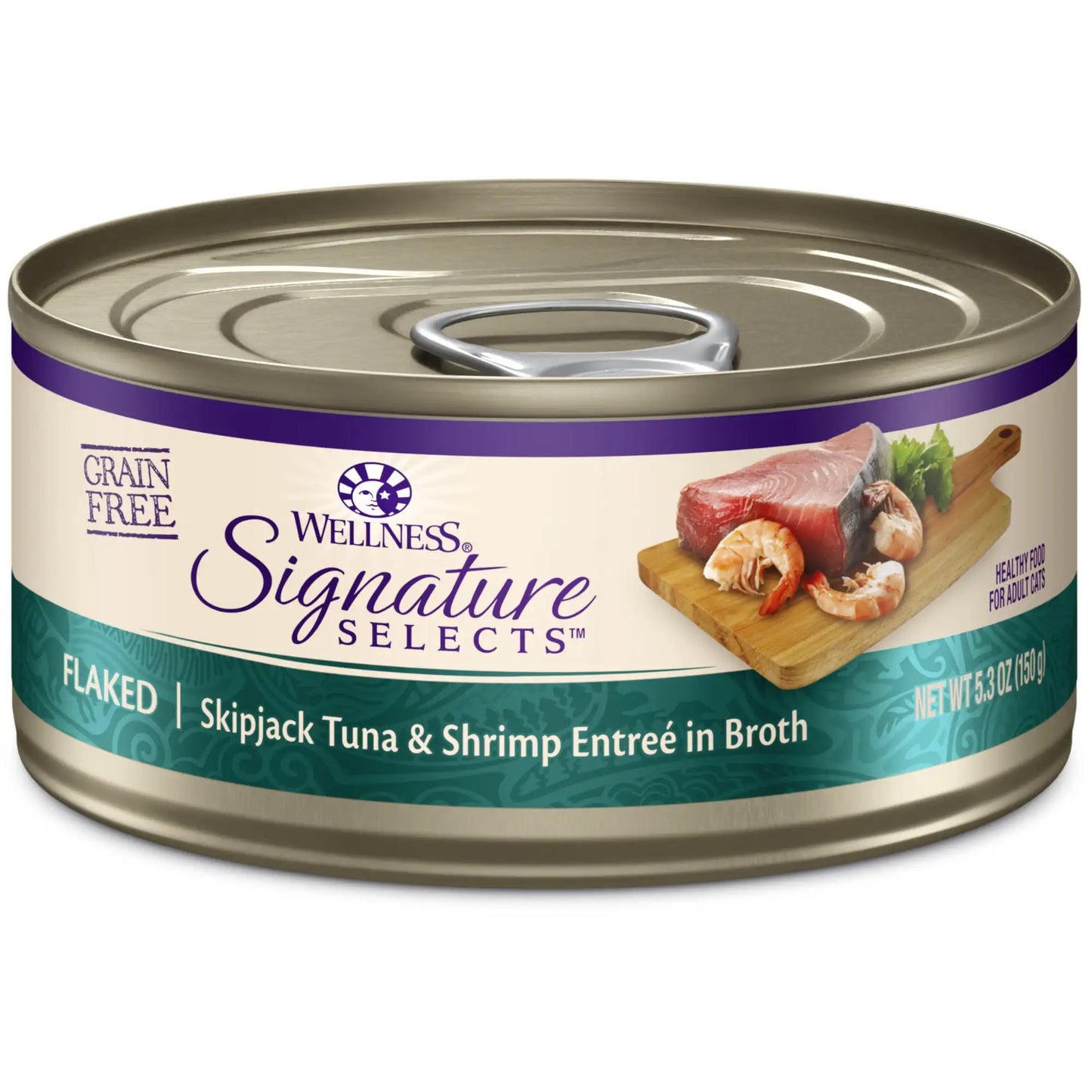 Wellness CORE Signature Selects Grain Free Canned Cat Food, Flaked Skipjack Tuna & Shrimp in Broth, 5.3 Ounces (Pack of 12)