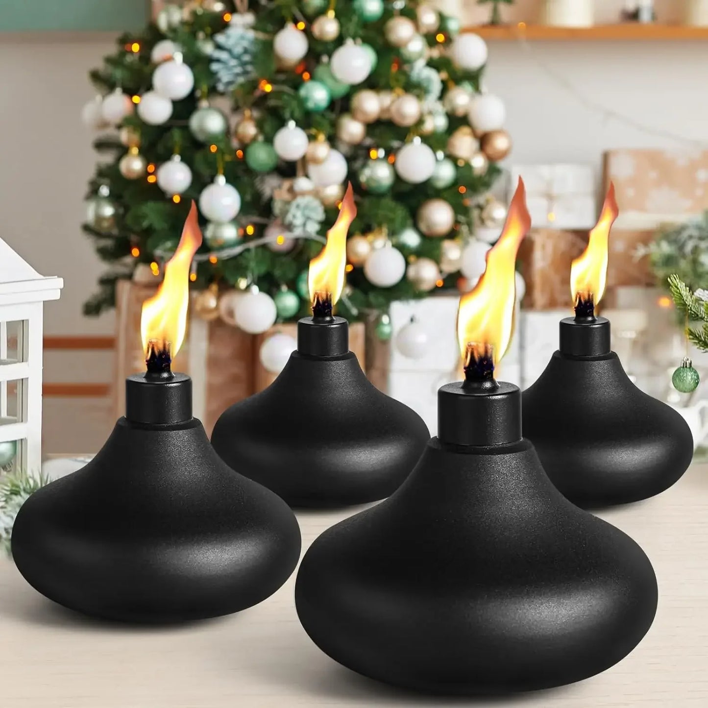 6 Pack Metal Tabletop Torches, 24.5 Ounces Citronella Outdoor Torches, Inflatable Flame Torches for Party Landscape Decorations