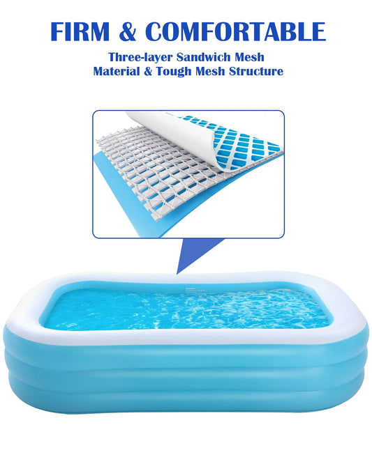 Inflatable Swimming Pool Inflatable Swim Center 120 × 72 × 22 Inch in Outdoor Backyard Summer-Blue