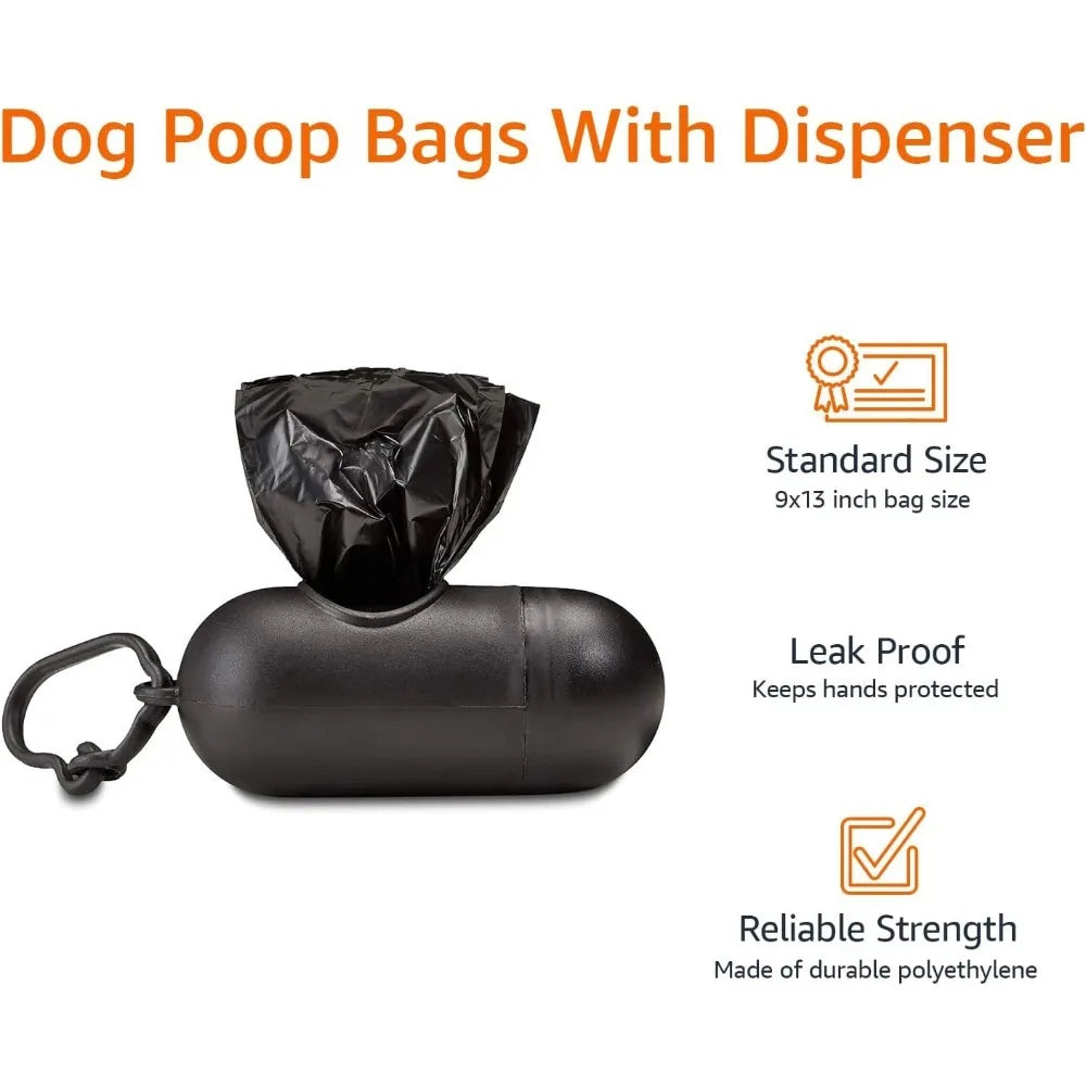 Amazon Basics Dog Poop Bags with Dispenser, 300 Count, Enhanced for Guaranteed Leakproof, Unscented, Includes Leash Clip