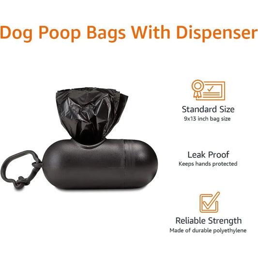 Amazon Basics Dog Poop Bags with Dispenser, 300 Count, Enhanced for Guaranteed Leakproof, Unscented, Includes Leash Clip