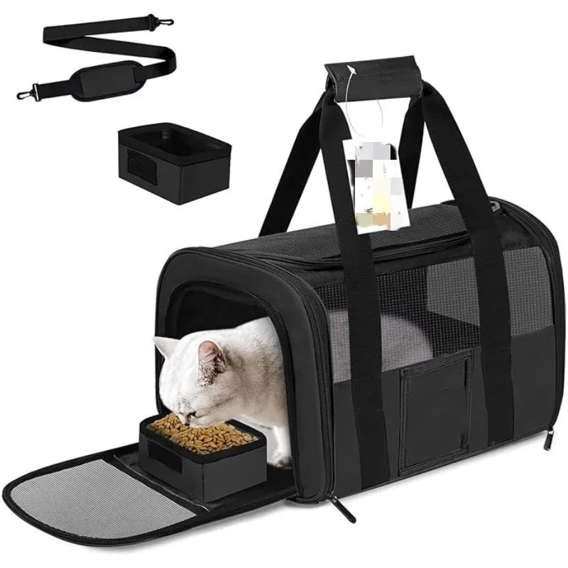 New in Foldable Pet Bag Travel Handbag One Shoulder Portable Small Medium-sized 3 Side Windows Solid Nylon Cloth Cat Pet Bags