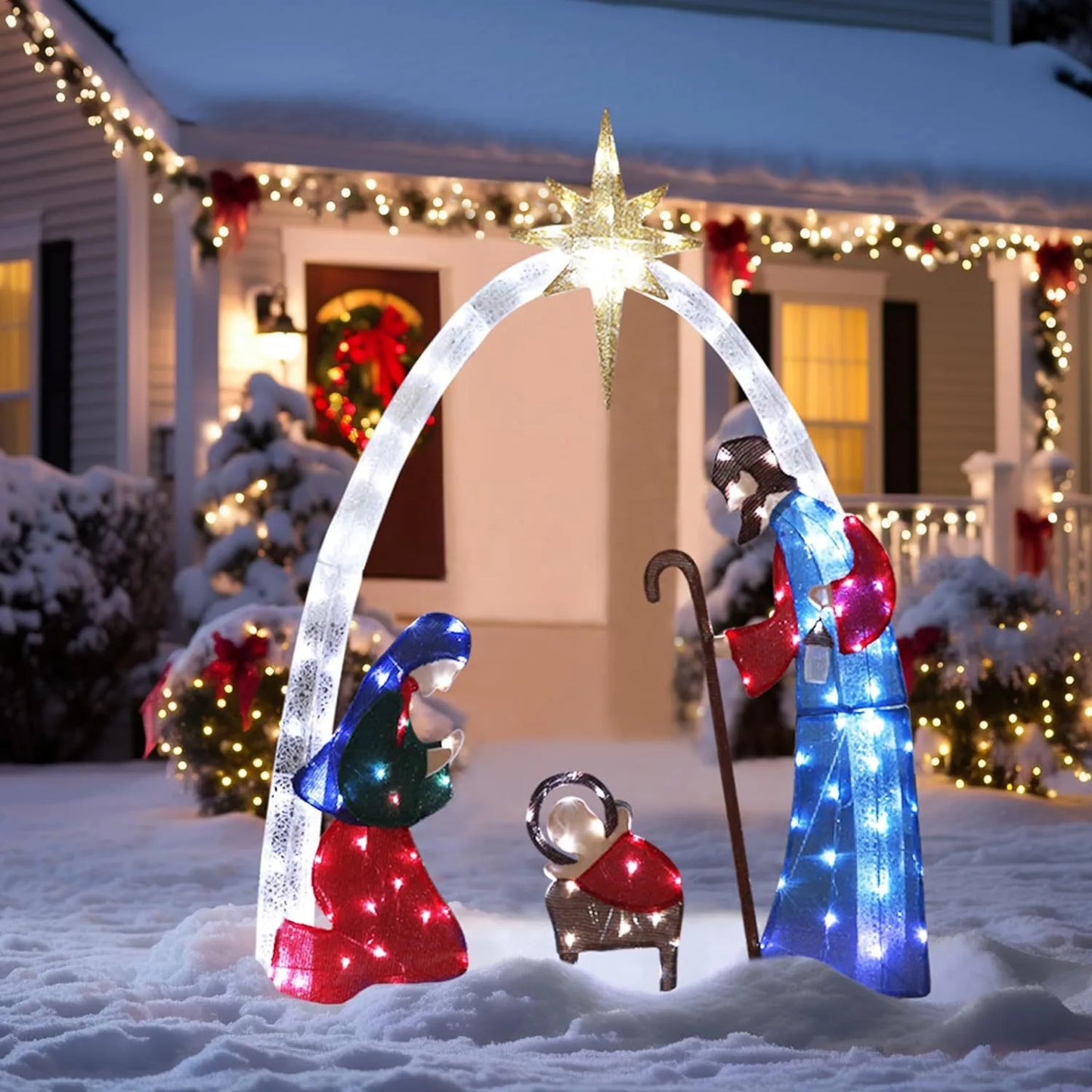 Outdoor Christmas Decoration Lighted Outdoor Nativity Set Jesus Nativity Scene With Led Lights For Holiday Lawn Garden Decor