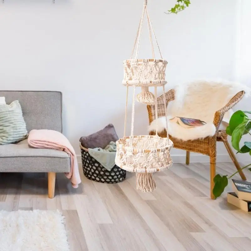 Hanging Hand-woven Macrame Plant Hanger Flower Pot Planter Hanger Wall Decor Courtyard Garden Hanging Planter Hanging Basket - Quick and EZ Shop