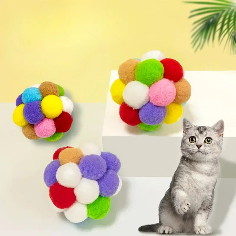 Colourful Cat Toy Plush Ball Interactive Pet Elastic Bell Self Hi Ball Playing Kitten Seven Colors Woolen Ball Cat Accessories