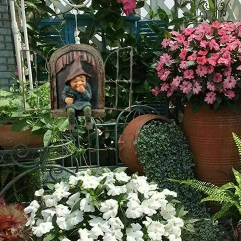 Creative Garden Gnome Statue Elf Out Tree Hug for Porch Decor