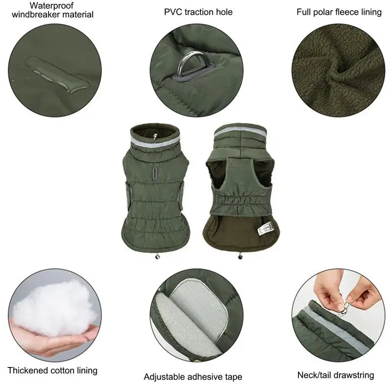 Winter Pet Warm Cotton Jacket Outdoor Thickened Waterproof Fleece Lined Dog Jacket Windproof Comfortable Reflective Dog Clothing