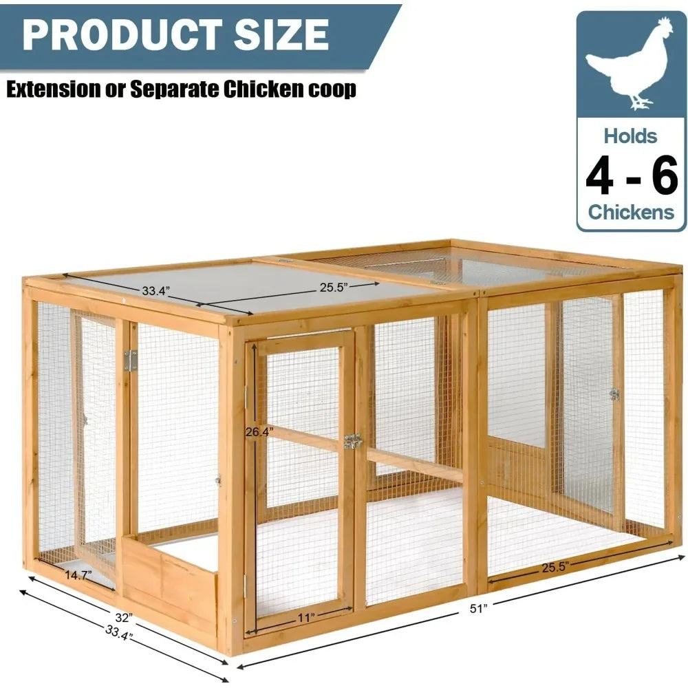 Large Chicken Run, Waterproof Outdoor Hen House with Acrylic Top for 4-6 Chickens(Can be Used as a Separate Chicken coop)