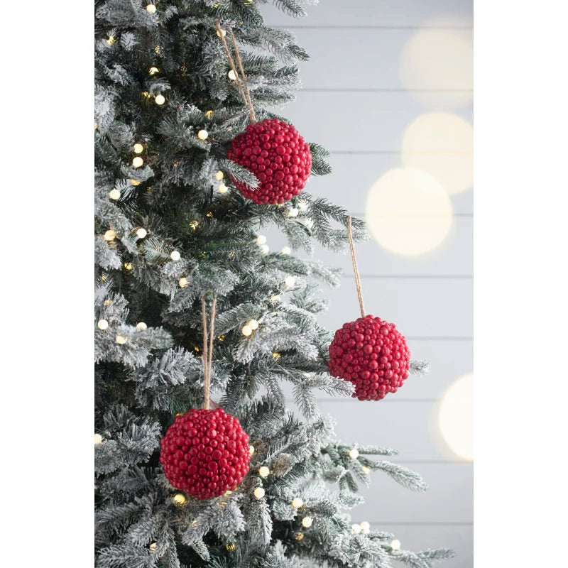 6.5x6.5 Red Berry Ball Ornament, Decorative Hanging Ball Christmas Tree Ornaments for Holiday Party Decorations, Set of 3
