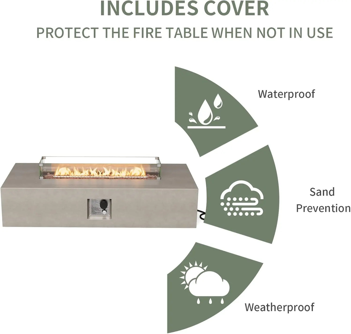 2-Piece Outdoor Propane Fire Table Set Rectangle Concrete 56-inch x 28-inch Gray Fire Pit (50000 BTU) w 20lb Tank Table