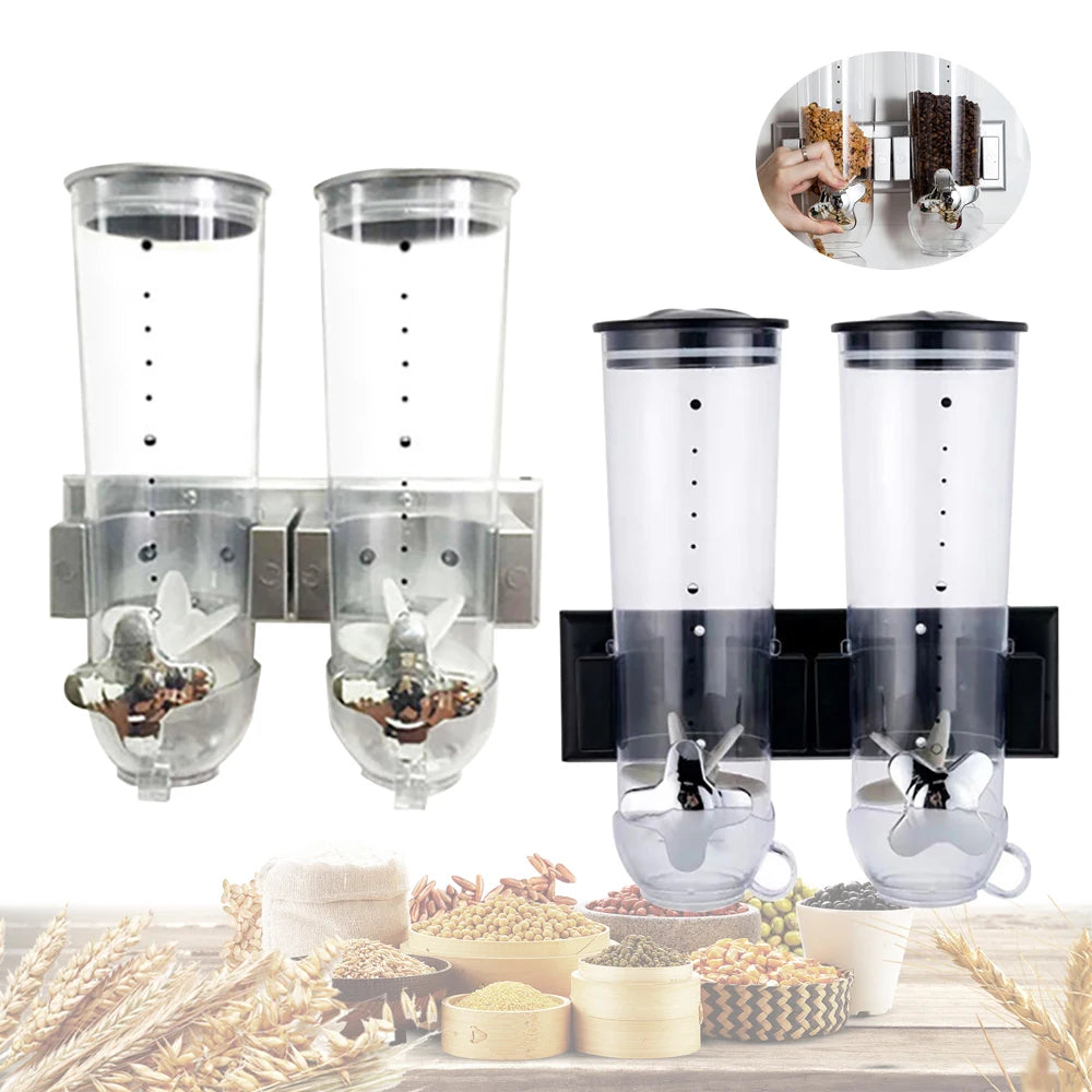 Food Dispensers Wall Mount,2 Pack Dry Cereal Dispenser,Coffee Beans Trail Mix Candy Oatmeal Rice Pasta Candy Container,3L