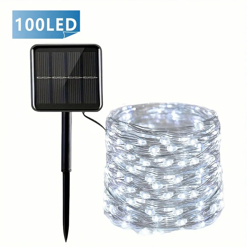 1pc 50/100/200/300LED Solar Fairy Lights Outdoor, 8 Modes Copper Wire LED Light String,Holiday,Party,Garden Decoration Light