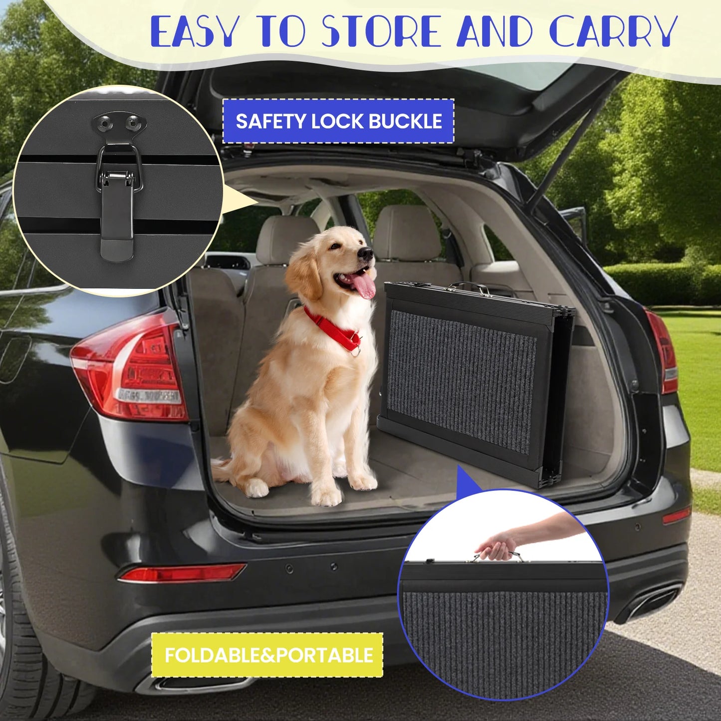 Folding Dog Ramp For Car, Pet Ramps For Large Dogs With Non-Slip Rug Surface Portable Dog Car Ramp For SUV Car & Truck, Outdoor - Quick and EZ Shop