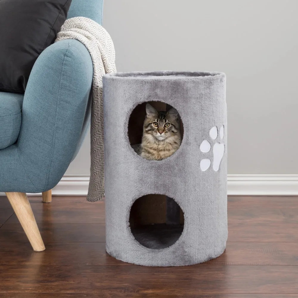 20.5-in Cat Condo - Gray 2-Story with Sisal Scratching Pad, Soft Covered Barrel Pet House