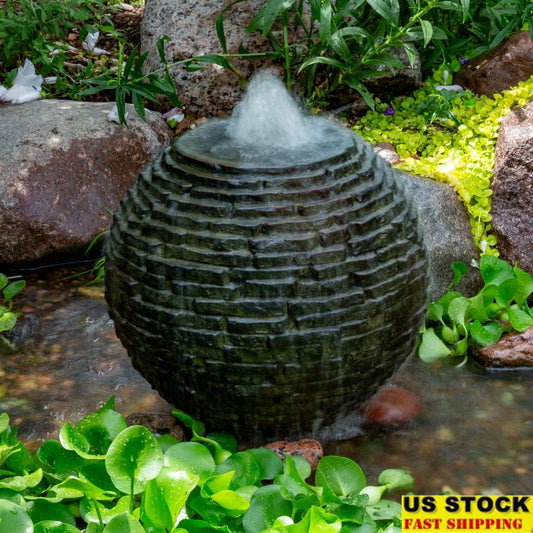 Stacked Sphere Outdoor Fountain Water Feature Garden Installation Lightweight Composite Realistic Look Fire Element Add-On Kit