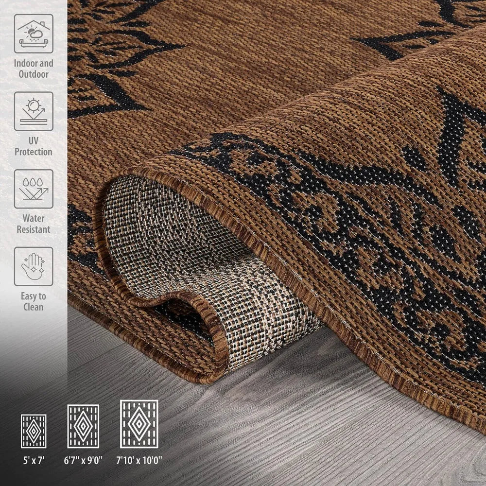 camilson 8x10 medallion nut brown and black modern outdoor and indoor area rug for patios, kitchen, and hallways