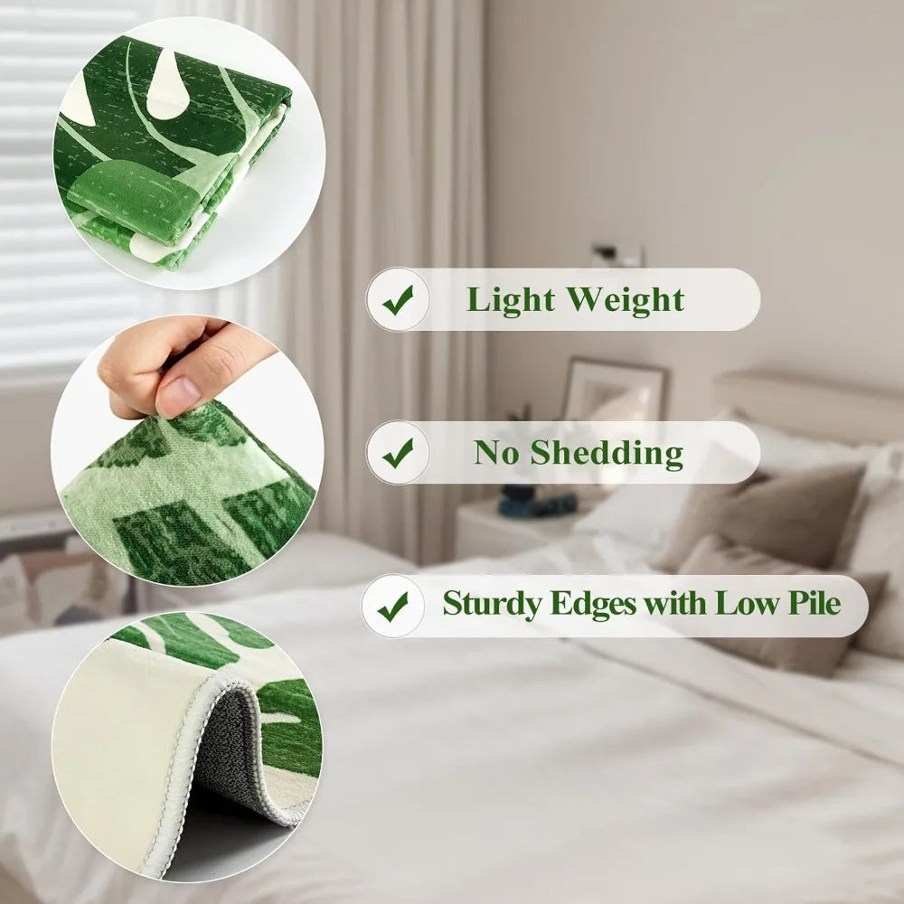 Leaf Indoor Outdoor Area Rugs for Living Room, 8x10 Green Washable Rug Tropical Monstera Plant Non-Slip Bedroom Rugs, Large Acc