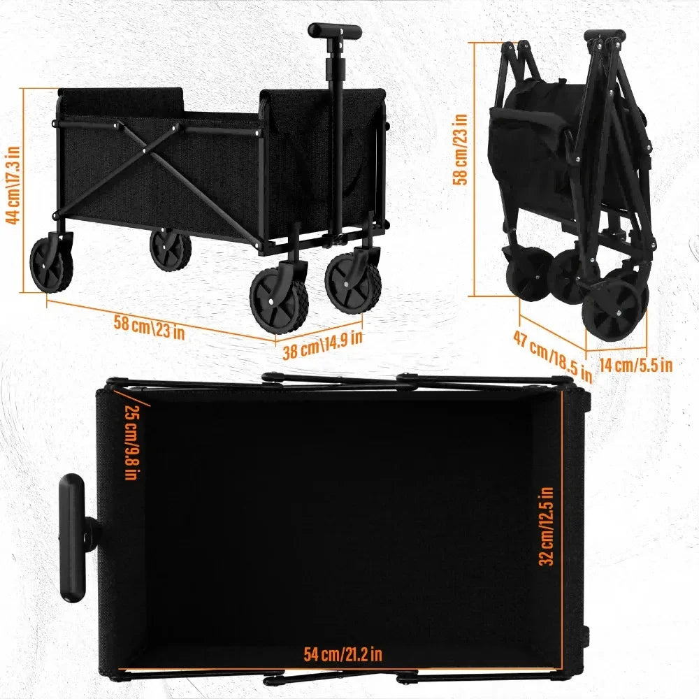 Outdoor Camping Handcart with Foldable Wheels: Portable Cargo Transport for Hiking, Camping, and Adventures – One-Hand Operation
