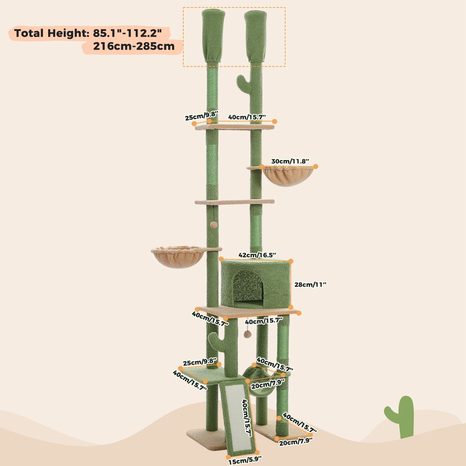 Floor to Ceiling Cat Tree with Sisal Scratching Posts Cozy Condo Hammock Adjustable Height Tall Cat Tower for Indoor Cat Toys - Quick and EZ Shop