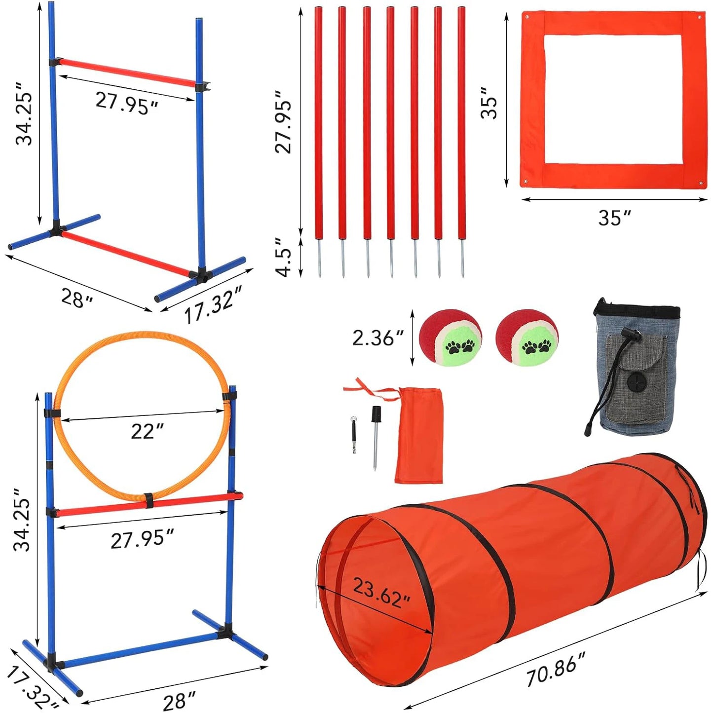 87 Pcs Dog Agile Training Equipment Set Obstacle Course Kit with 70" Tunnel Tire Jump Hurdle Jump Weave Poles for Outdoor Game - Quick and EZ Shop