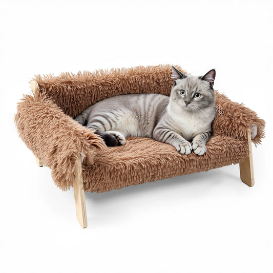 Large Cat Bed Sturdy Wooden Leg Raised Plush Cat Sofa Bed Kitten Bed for Indoor Cats - Soft Cat Couch - Quick and EZ Shop