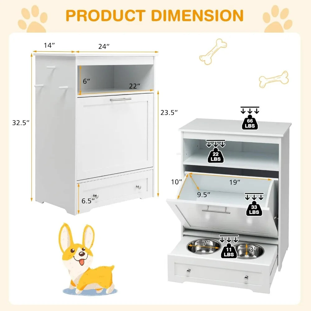 Pet Feeder Station, Dog Food Storage Container with Double Pull Out Dog Bowls, Pet Food Toy Cabinet, Pet Feeding Furniture - Quick and EZ Shop