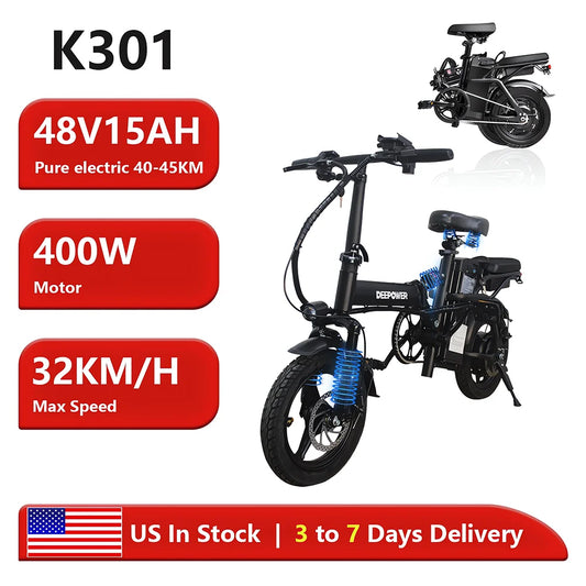 14 inch Electric Bike Folding 400W 48V 10AH 15AH Adults Ebike City Bicycle LED Turn Signal Lights 5 Shock Absorption