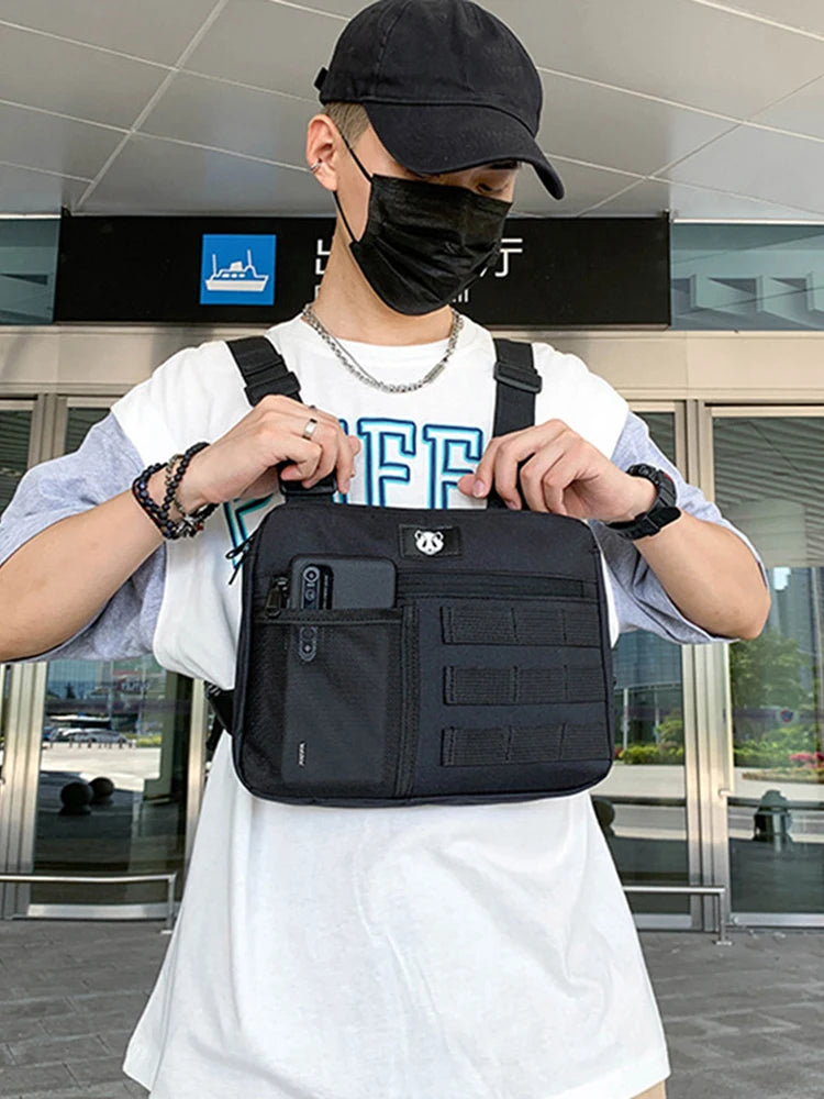 Men Chest-Rig Bag Anti-Theft Oxford Vest Chest Packs Adjustable Multifunctional Portable Lightweight for Hiking Mountaineering