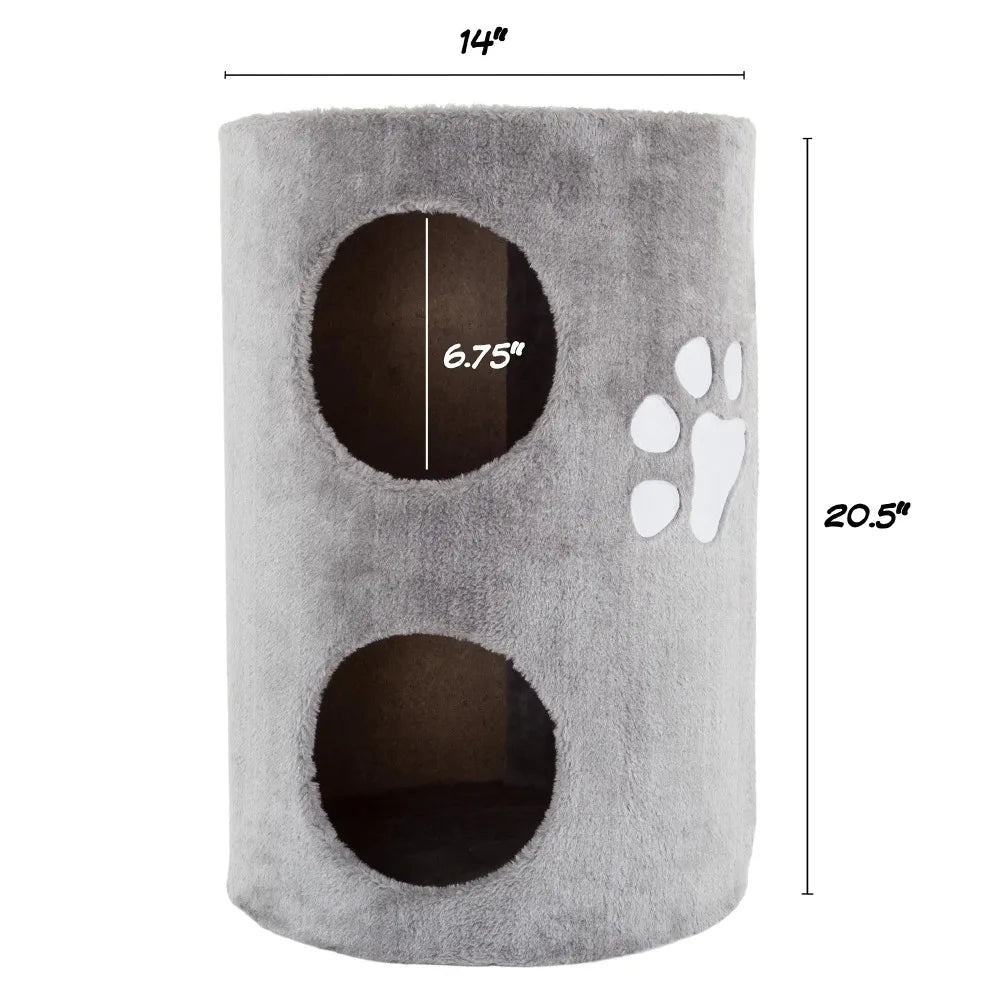 20.5-in Cat Condo - Gray 2-Story with Sisal Scratching Pad, Soft Covered Barrel Pet House