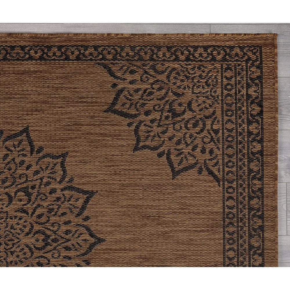 camilson 8x10 medallion nut brown and black modern outdoor and indoor area rug for patios, kitchen, and hallways