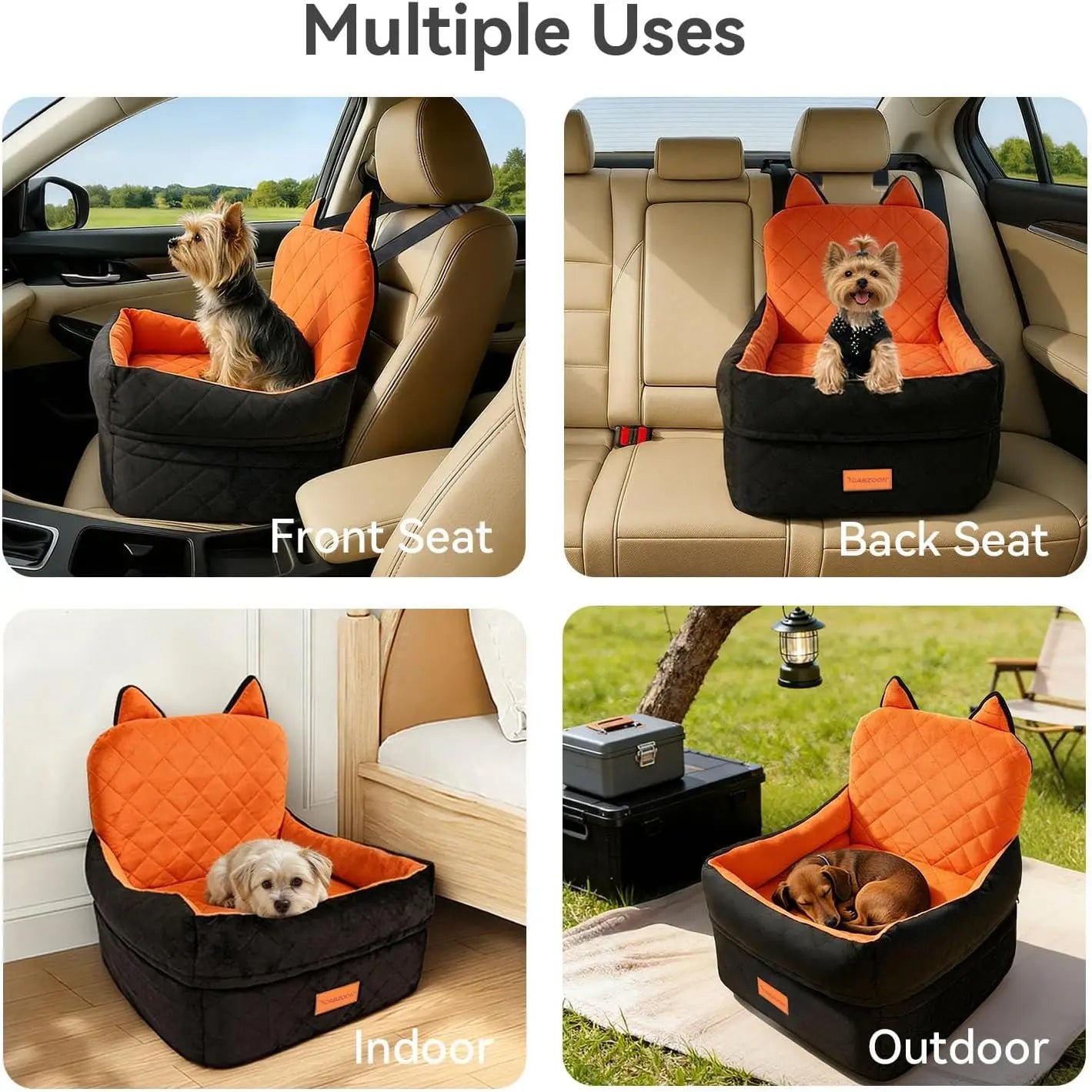 Dog Car Seat for Small/Medium Dogs Up to 35lbs, Elevated Cushion with Washable Cover & Storage Pockets, Black-Orange - Quick and EZ Shop