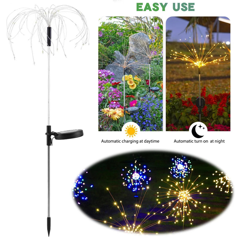2Pcs LED Sparklers Firework Lamp Waterproof Garden Fairy Light Outdoor Solar Fairy Lights for Yard Garden Flowerbed Party Decor